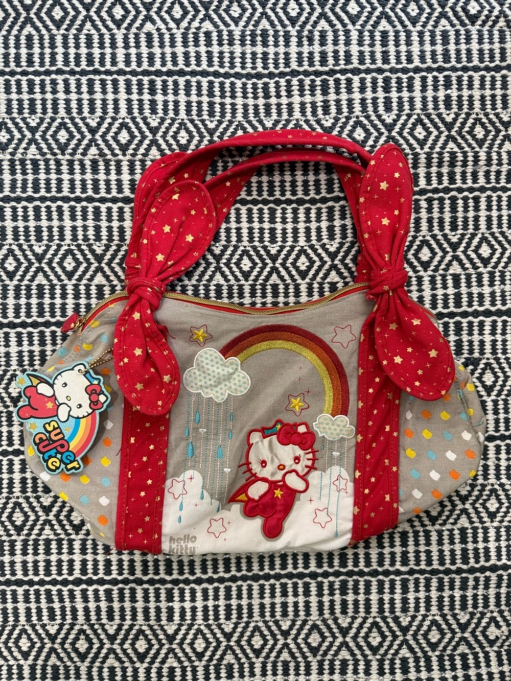 LOUNGEFLY 2007 Hello Kitty Raincloud Starry Rainbow Bow Canvas Shoulder Bag